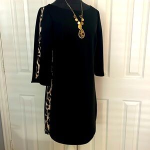 Vince Camuto Black Dress with Animal Print Accents & Matching Necklace Sz 10